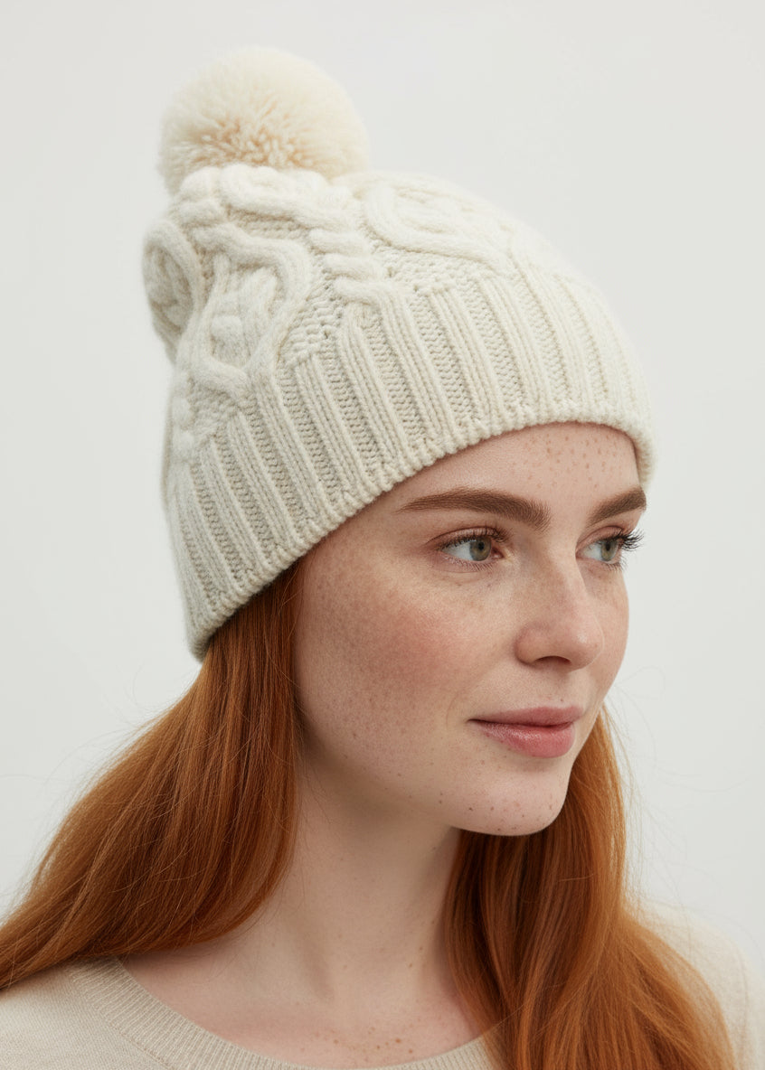 Leaf Design Aran Hat | Natural
