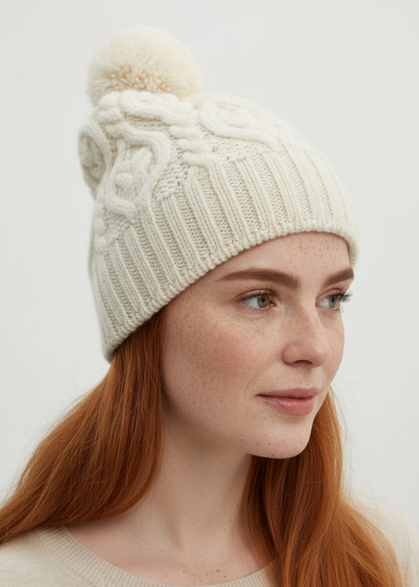 Leaf Design Aran Hat | Natural