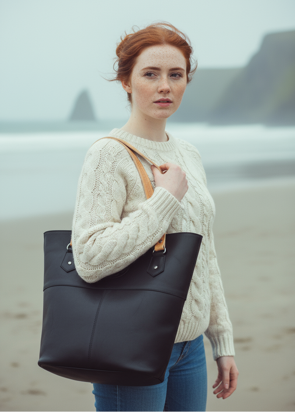 Lee River Black Leather Tote Bag