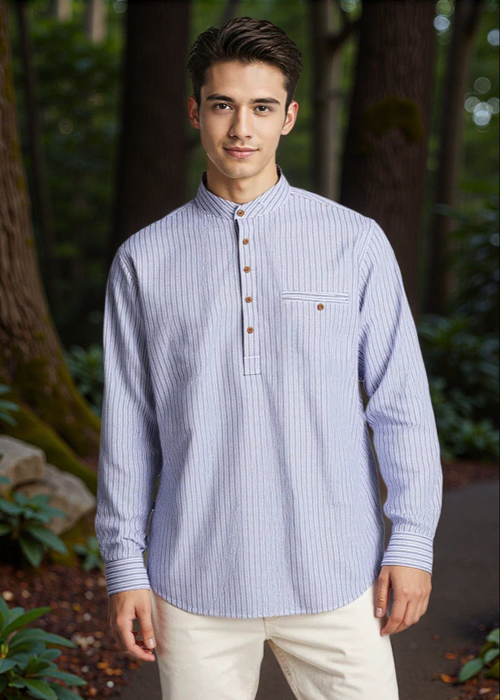 Lee Valley Flannel Grandfather Shirt | Grey Stripe