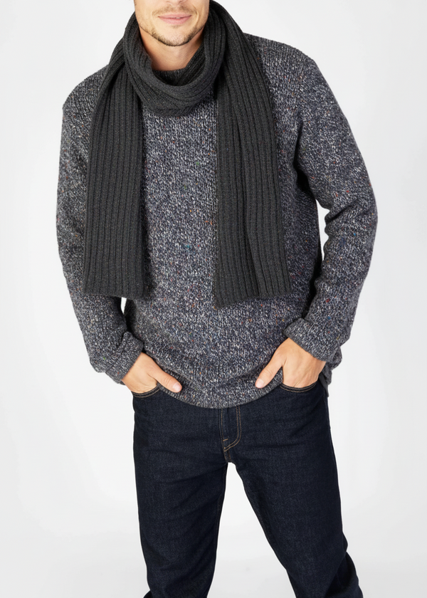Luxe Cashmere Merino Ribbed Scarf | Charcoal