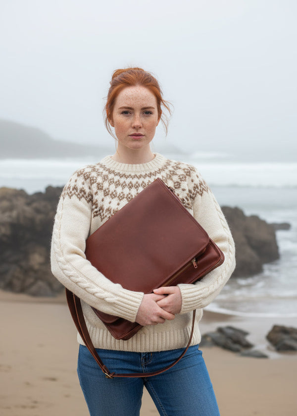 Luxury Irish Leather Satchel Bag - Tan
