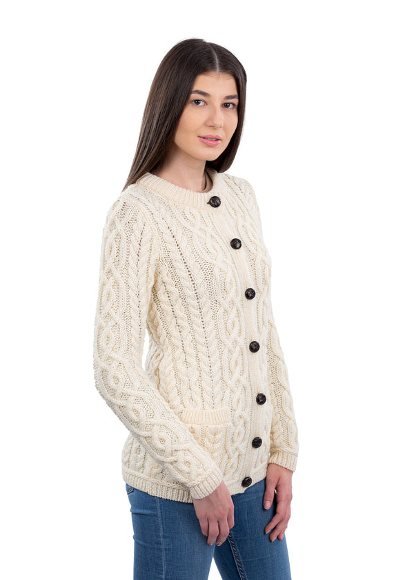 Ladies Aran Cardigan | Natural
