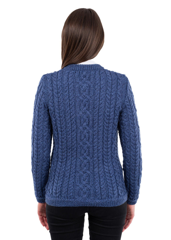 Ladies Button Aran Cardigan | Blue