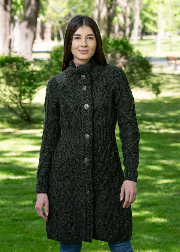 Aran Cable Knit Coat | Army Green