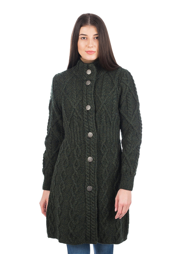 Aran Cable Knit Coat | Army Green