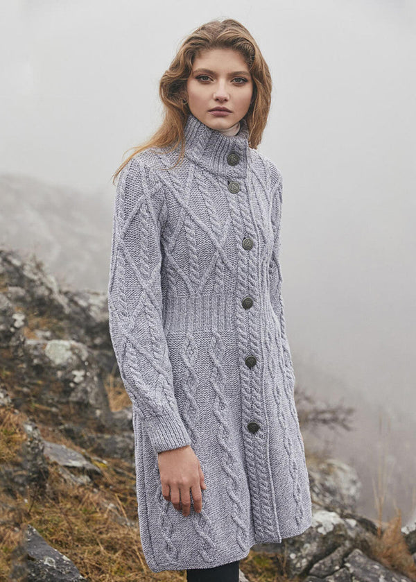 Aran Cable Knit Coat | Grey
