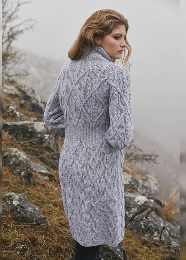 Aran Cable Knit Coat | Grey