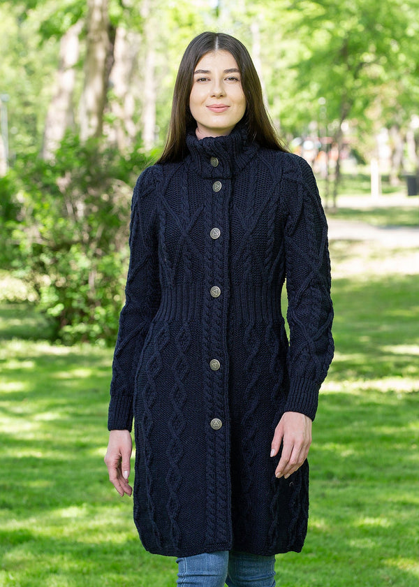 Aran Cable Knit Coat | Navy