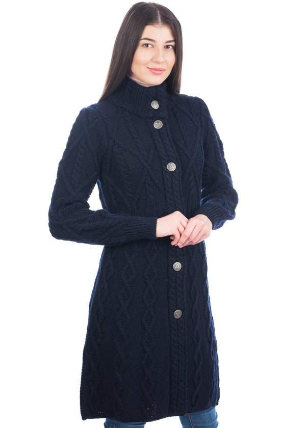 Aran Cable Knit Coat | Navy