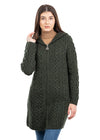 Celtic Women's Merino Wool Aran Jacket | Army Green