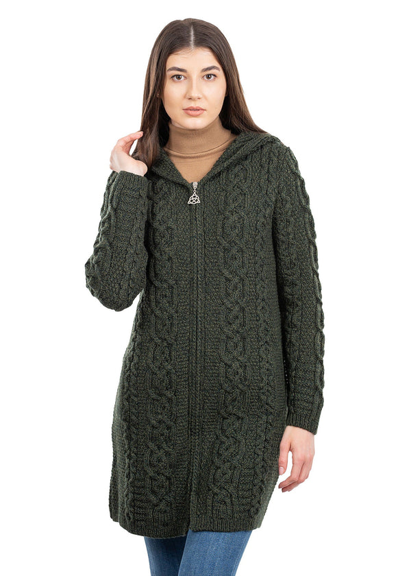 Celtic Women's Merino Wool Aran Jacket | Army Green