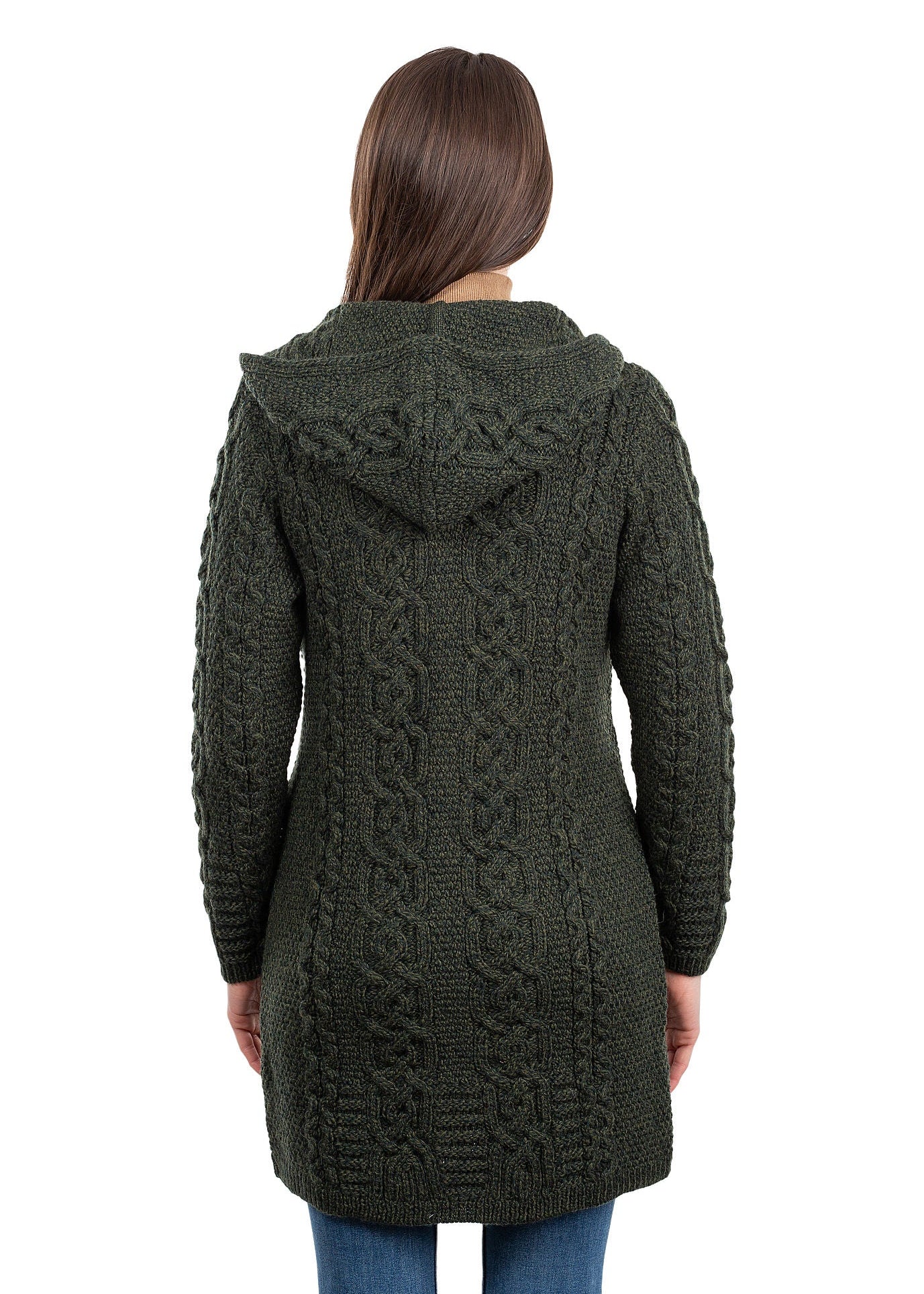 Celtic Women's Merino Wool Aran Jacket | Army Green