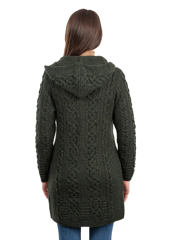 Celtic Women's Merino Wool Aran Jacket | Army Green