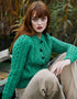 Ladies Cropped Aran Cardigan | Green