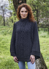 Ladies Cable Knit Aran Poncho | Charcoal