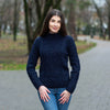 Ladies Aran Cable Knit Sweater | Navy