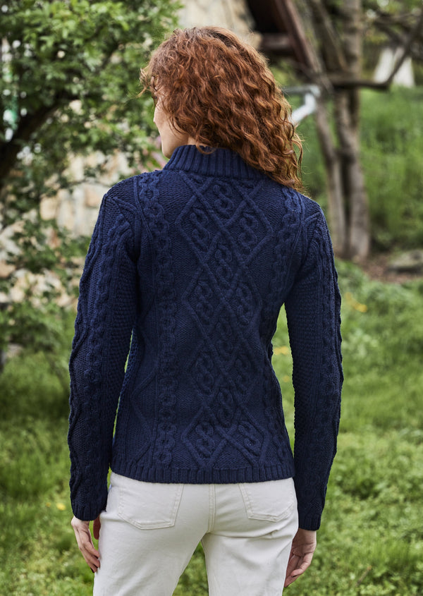 Ladies Aran Cable Knit Sweater | Navy