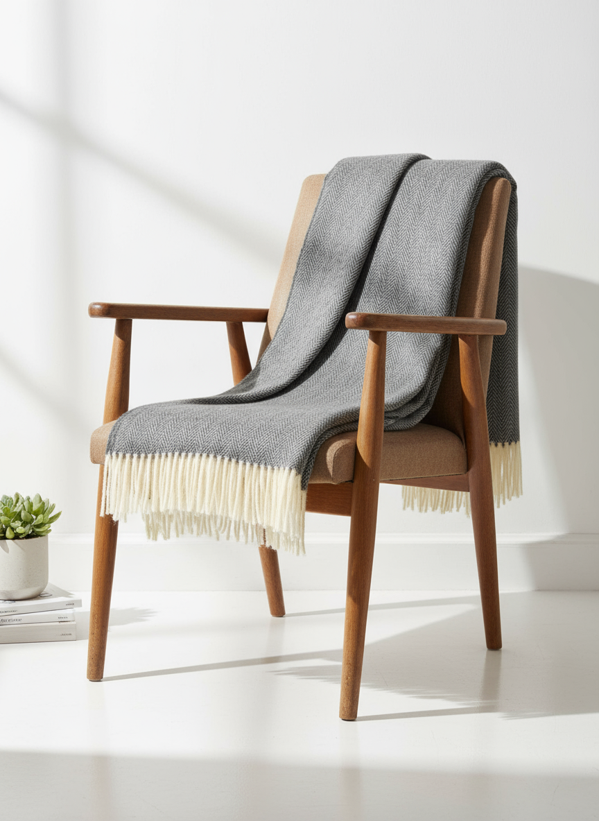 McNutt Herringbone Blanket Throw | Storm Gray