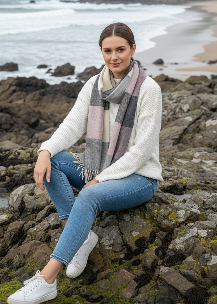 McNutt Lambswool Scarf | Rose Grey Check