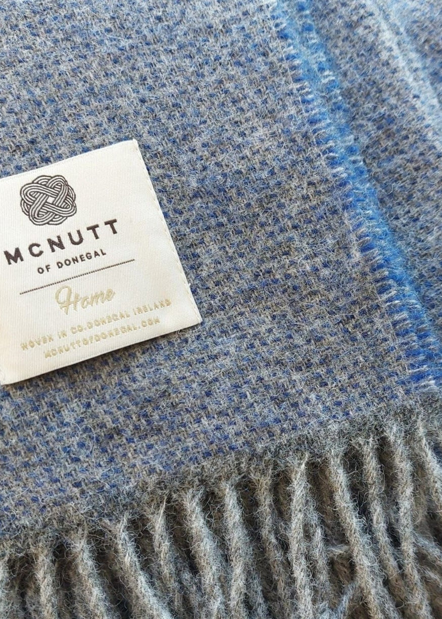 McNutt of Donegal Cosy Periwinkle Merino Wool Throw | Irish Blanket
