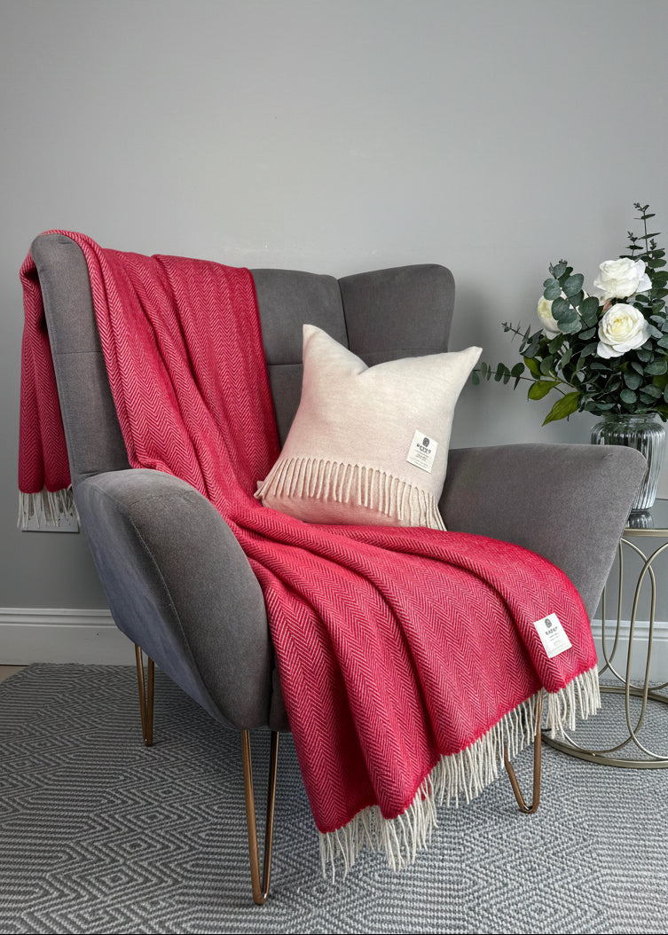 McNutt Holly Red Herringbone Throw | 100% Pure Wool Blanket