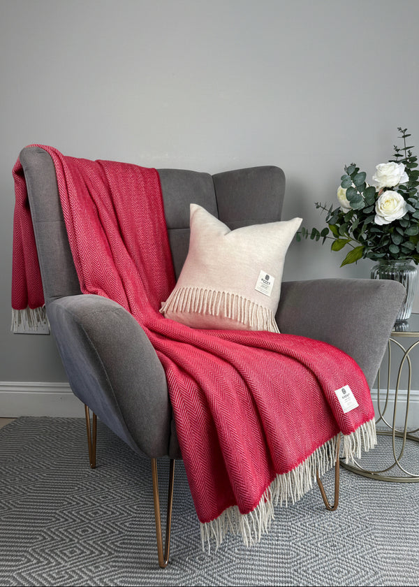 McNutt Holly Red Herringbone Throw | 100% Pure Wool Blanket