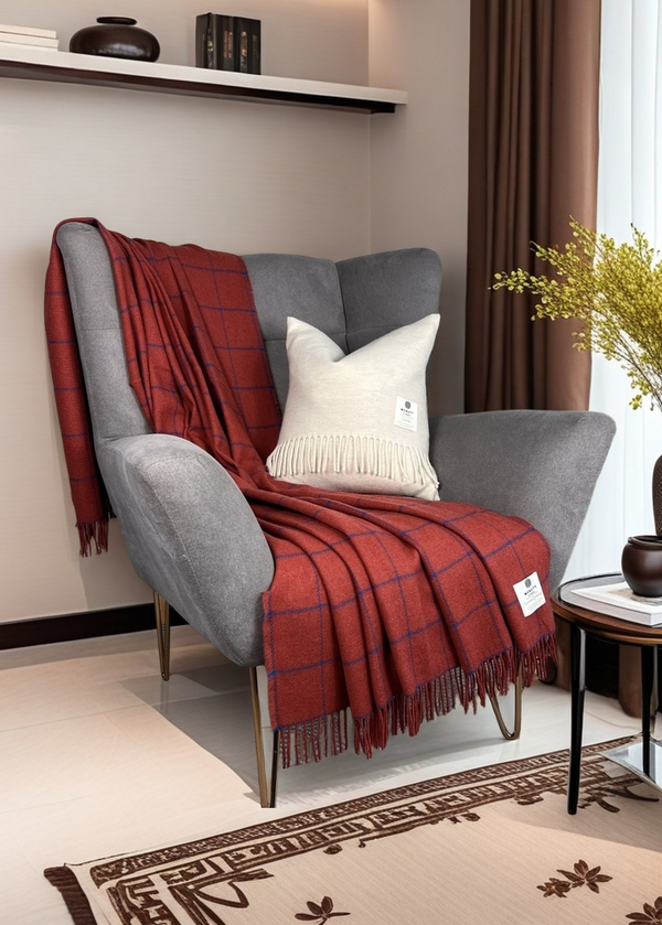 Mcnutt Cashmere & Merino Throw | Paprika Windowpane