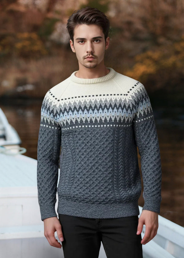 Men's Aran Fairisle Sweater | Slate