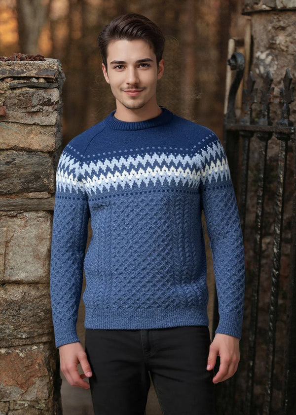 Men's Aran Fairisle Sweater | Denim Marl