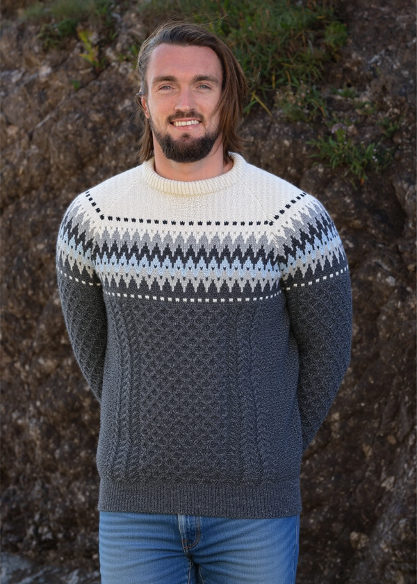 Men's Aran Fairisle Sweater | Slate