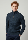 Men's Aran Half Zip Sweater - Blackwatch Navy Green