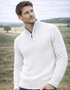 Men's Aran Half Zip Sweater - Natural | 100% Merino Wool | Cable Knit