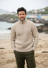 Men's Aran Half Zip Sweater - Parsnip | 100% Merino Wool | Cable Knit