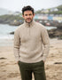 Men's Aran Half Zip Sweater - Parsnip | 100% Merino Wool | Cable Knit