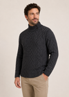 Men's Aran Merino Wool Button Collar Sweater | Charcoal
