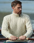 Men's Aran Merino Wool Button Collar Sweater | White - Clearance
