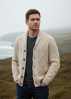 Men's Aran Shawl Collar Cardigan | Oatmeal | 100% Merino Wool