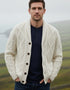Men's Aran Shawl Collar Cardigan in Natural Merino Wool