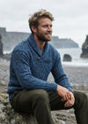 Men's Aran Shawl Neck Sweater | 100% Merino Wool | Denim Marl