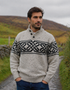 Men's Celtic Pattern Troyer Sweater | 100% Wool | Oatmeal