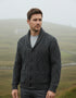 Men's Charcoal Aran Shawl Collar Cardigan | Traditional Irish Cable Knit