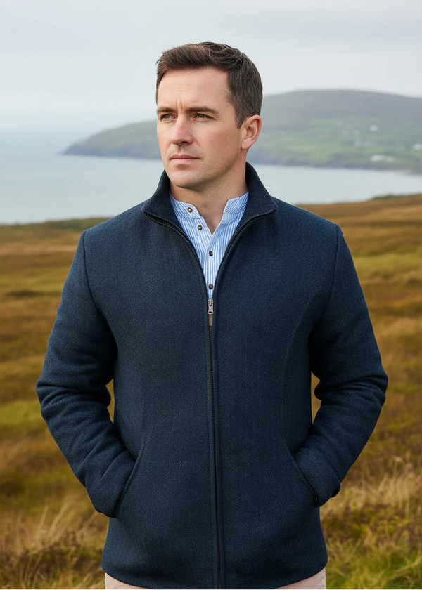 Men's Donegal Full Zip Herringbone Jacket | Navy