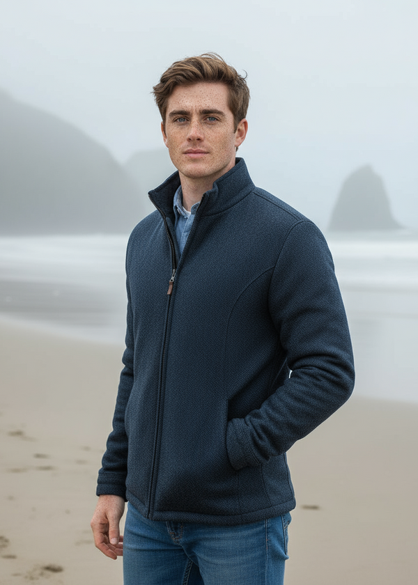 Men's Donegal Full Zip Navy Herringbone Jacket
