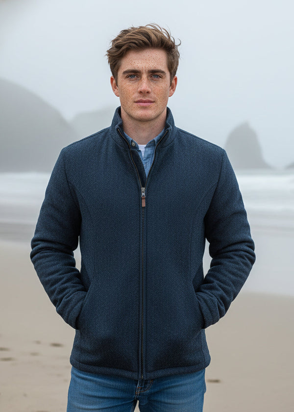 Men's Donegal Full Zip Navy Herringbone Jacket