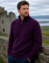 Pull demi-zip en laine mérinos Donegal pour homme | Bordeaux - Soldes