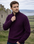 Men's Donegal Merino Wool Half-Zip Jumper | Bordeaux - Clearance