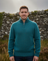 Men's Donegal Wool Half-Zip Jumper | Turquoise  - Clearance
