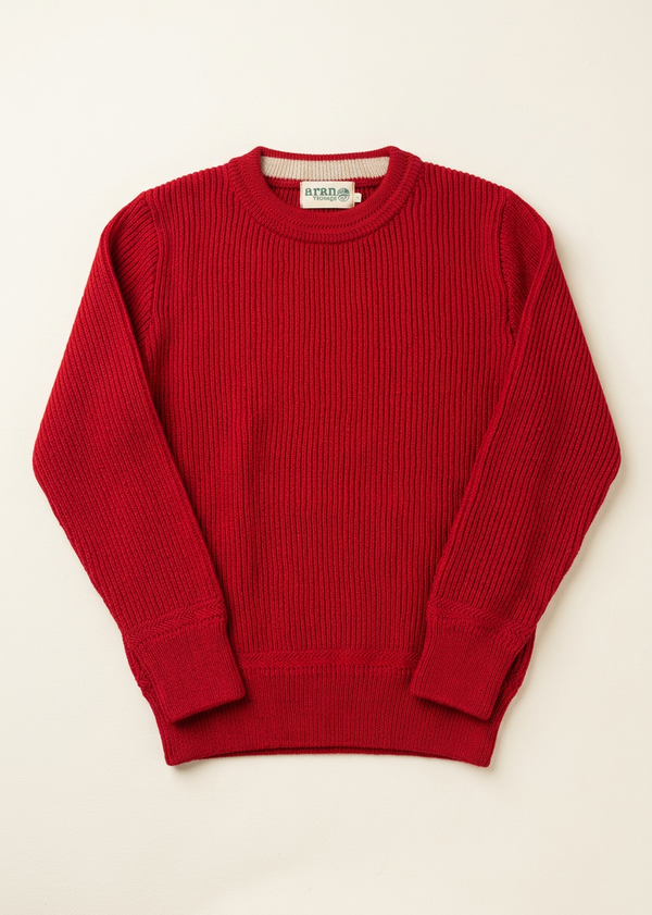 Men's Fisherman Rib Crew Neck Merino Wool Sweater | Red 