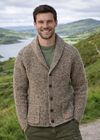 Men's Fisherman Rib Shawl Cardigan | Brown Donegal Wool